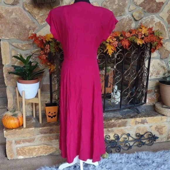 Vintage 1990s Scarlett Button Up Fusia Maxi with Silver Detail - See Measurement - Picture 7 of 16